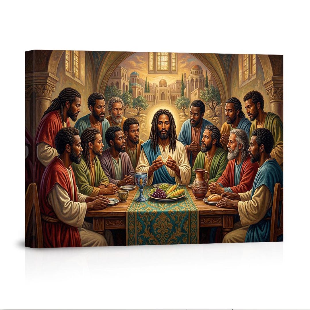 The Last Supper Black Jesus Canvas Wall Art - Christian Religious ...