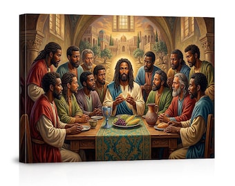 The Last Supper Black Jesus Canvas Wall Art - Christian Religious Biblical Scene Decor Poster For Bedroom Living Room Church Wall Decor
