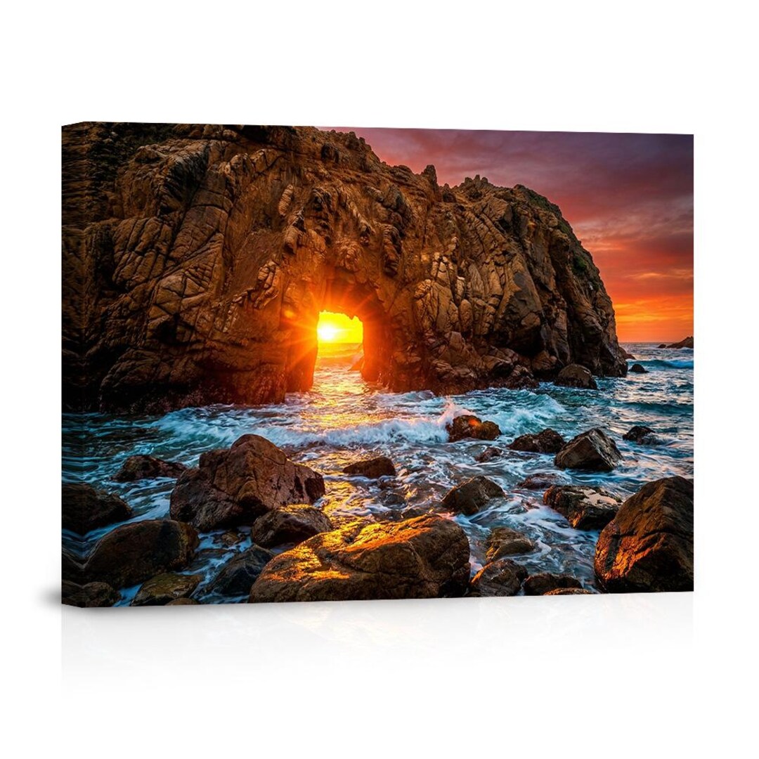 Sunset Through Keyhole Arch Big Sur Canvas Wall Art, Breathtaking ...