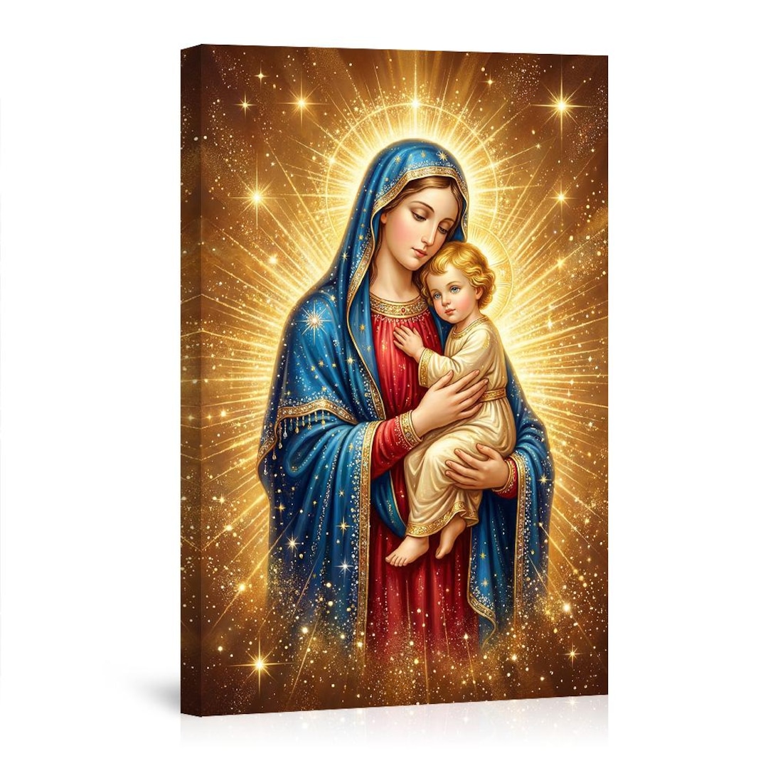 Virgin Mary Holding Baby Jesus With Divine Light Canvas Wall Art ...