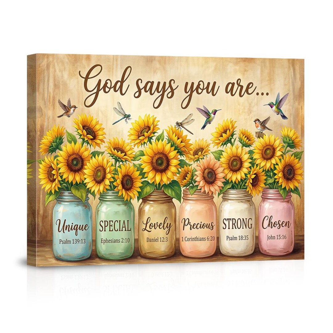 God Says You Are Sunflowers Canvas Wall Art Poster – Christian ...