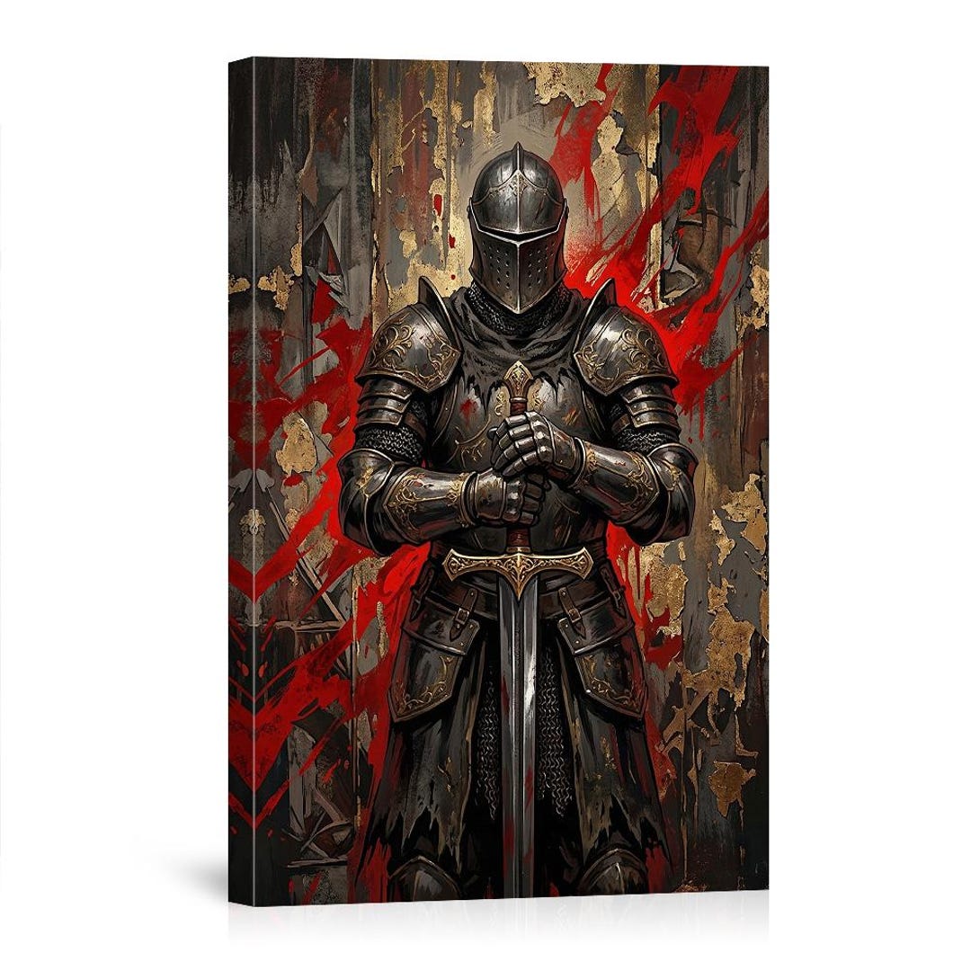 Medieval Knight in Armor With Sword Canvas Wall Art Decor Fantasy ...