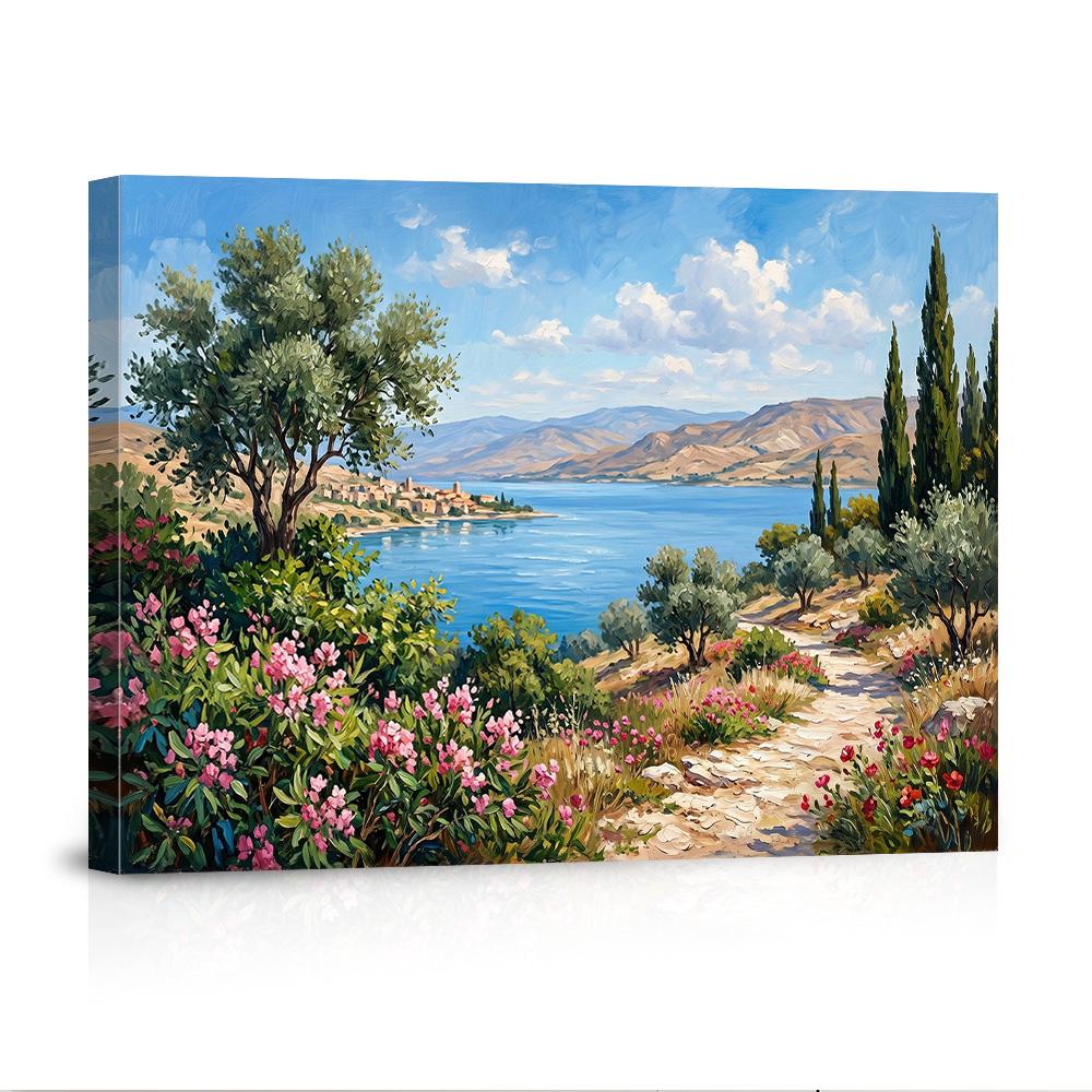 Mediterranean Coastal Landscape Canvas Wall Art, Italian Coastal ...