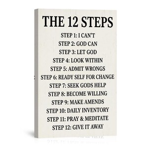 The 12 Steps Recovery Program Christian Framed Canvas Wall Art - Sobriety Home Decor Poster USA Made
