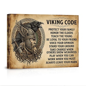 Viking Code Wall Art, Norse Mythology Decor, Odin Raven Poster, Viking Warrior Canvas