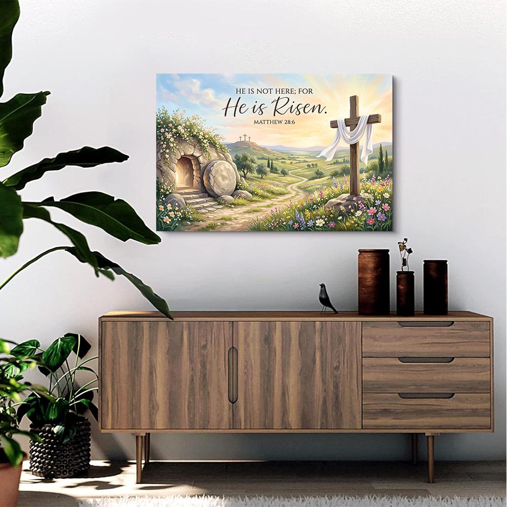 He is Risen Empty Tomb Canvas Wall Art - Christian Easter Matthew 28:6 ...