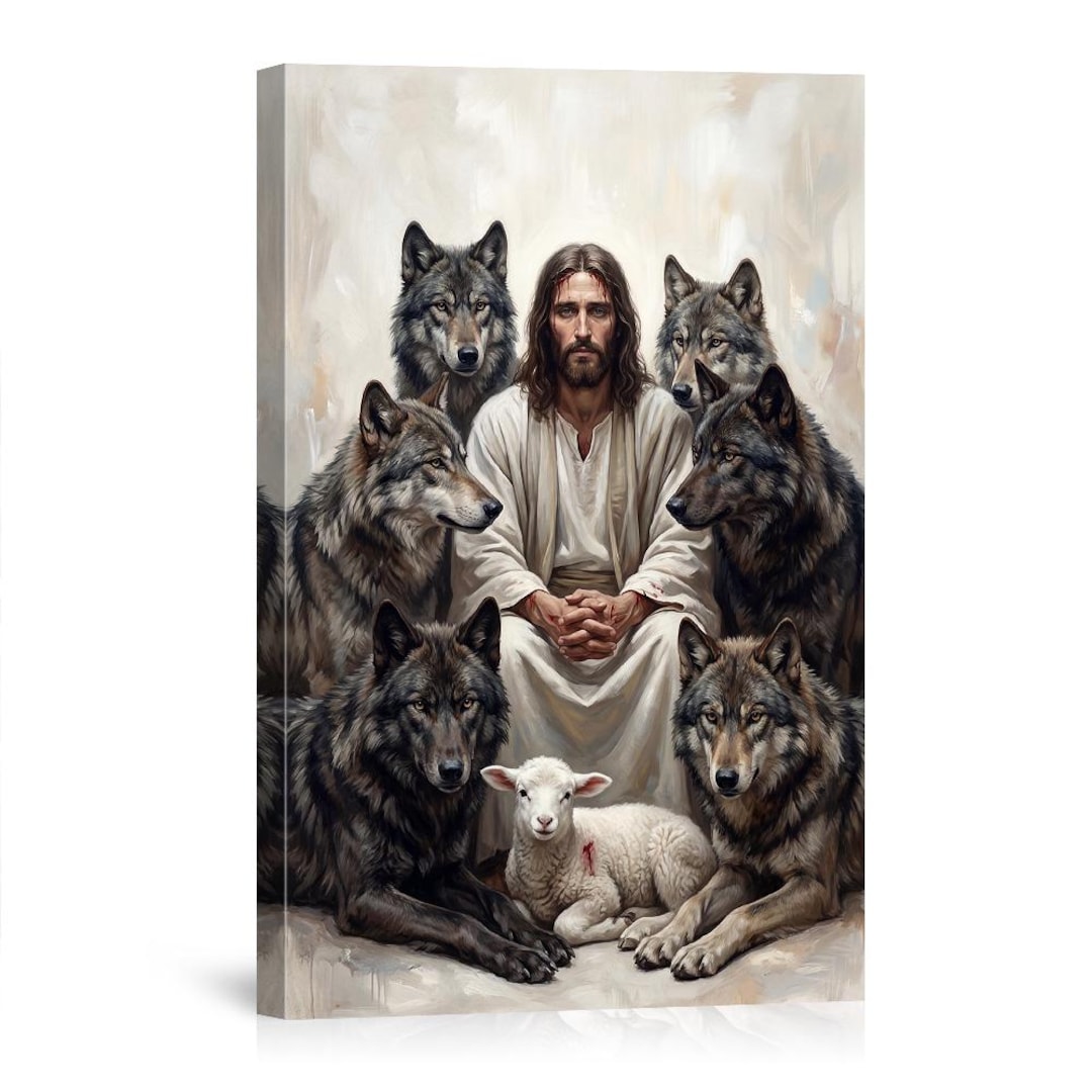 Jesus Christ & Wolves Canvas Art, Lamb of God Wall Decor, Biblical ...