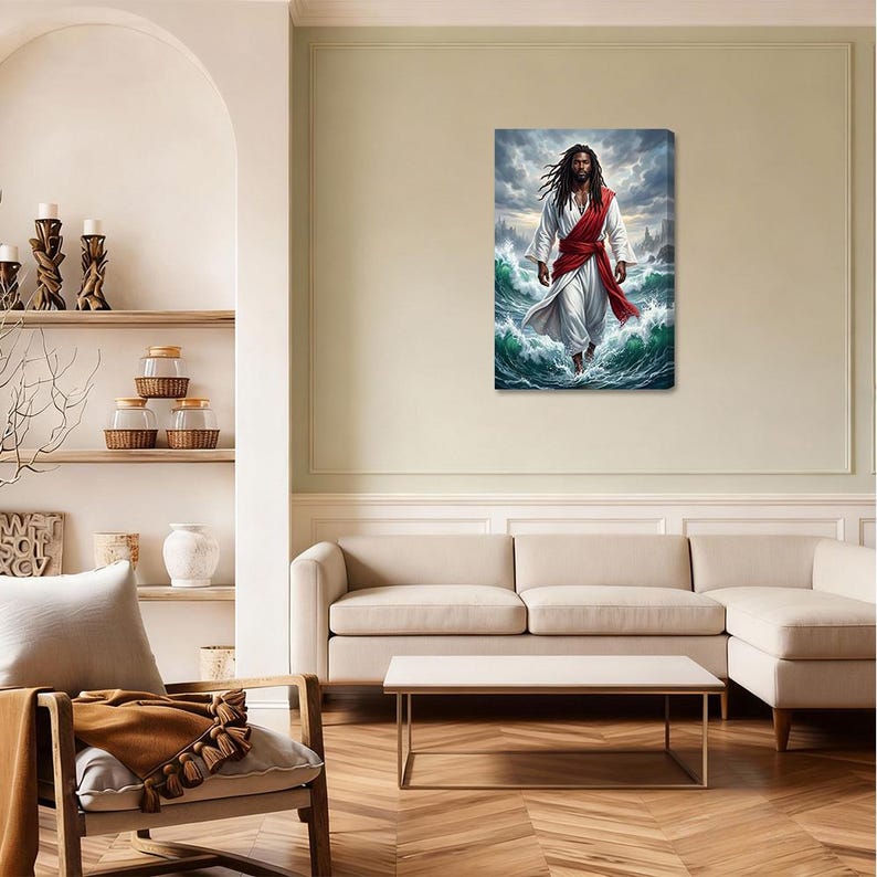 Black Jesus Christ Walking on Water Canvas Wall Art Decor Christian ...