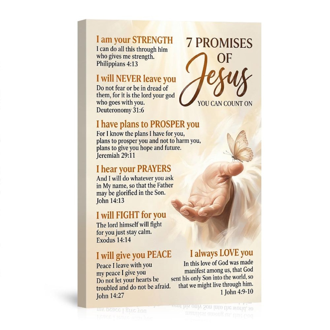 7 Promises of Jesus Bible Verses Canvas Wall Art Christian ...