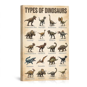 Types of Dinosaurs Wall Art, Educational Dino Poster, Kids Room Decor ...