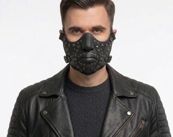 Black Half Face Handmade Studded Leather Mask Studwork Biker's Punk Party Mask
