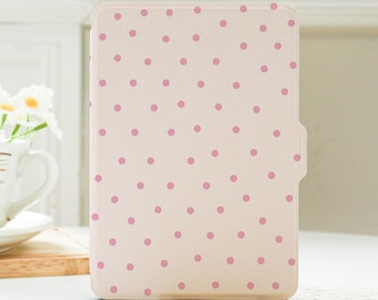 Pink Polka Dots Kindle 6/6.8/7" Case, Paperwhite 2022/2024 Cover, Kobo Case With Hand Strap, Personalized Kindle Case, Bookworm Gift Ideas