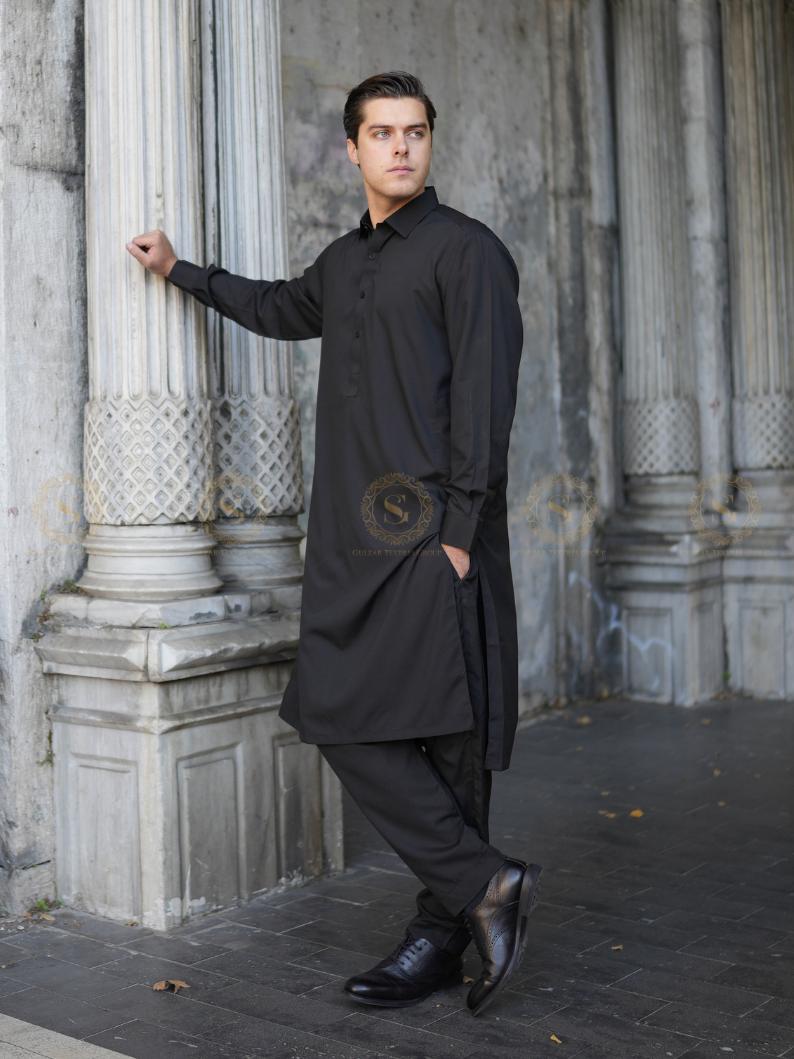 Mens Black Cotton Shalwar Kameez – Pakistan