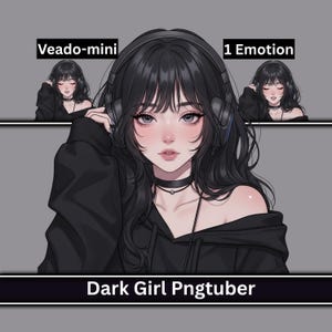 Avatar PNGTuber de anime oscuro / Modelo Lofi Streamer / Modelo VTuber femenina (Descarga instantánea)