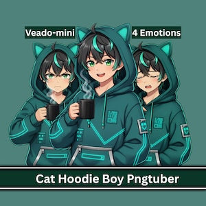 Cat Hoodie Boy PNGTuber Avatar | Anime Male VTuber Streamer Model (Veadotube Mini Ready)