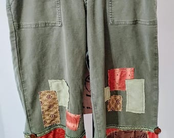 Jean vert olive recyclé avec bas multicolores Taille 12 32X36