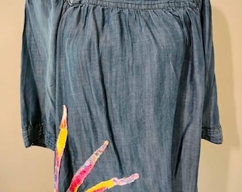 Upcycled Denim Top with Sunbeams Size 2XL