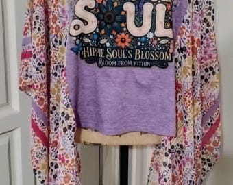T-shirt poncho « Hippie Soul » upcyclé - Taille unique standard (S - L)