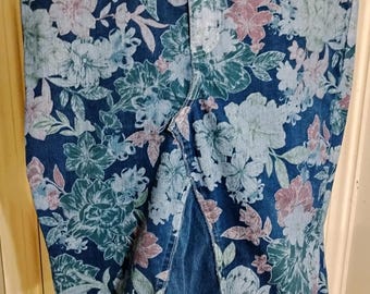 Jupe midi en denim fleuri recyclé - Stretch Taille 16 - 28" Long