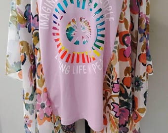 Upcycled Lavender "Imagine" Poncho T-Shirt, One Size Fits All Standard (S-L)