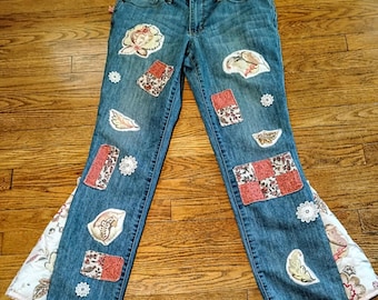 Jean flare matelassé recyclé avec applications - Taille 12