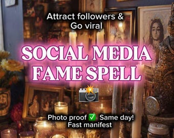 May include: An image featuring a collection of lit candles in glass jars and holders, with the text "SOCIAL MEDIA FAME SPELL." The text also includes "Attract followers & Go viral," "Photo proof ✓ Same day!" and "Fast manifest."