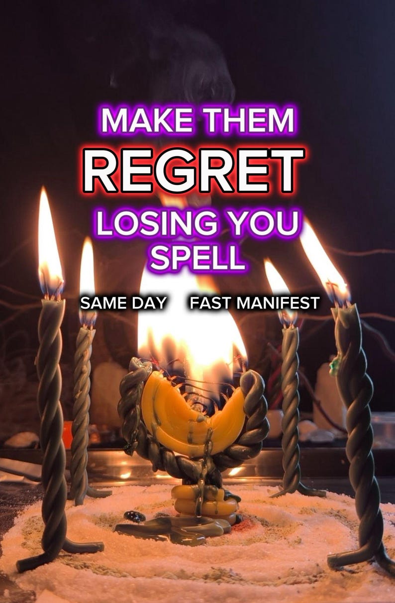 Make Them Regret Losing You Spell listing image with burning ritual candles, love manifestation altar, breakup healing ritual, emotional realization spell, ex regret spell, fast manifestation love ritual, same day spell casting, reconciliation and obsession energy, spiritual candle magic for love and communication.