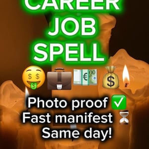 Puede incluir: Imagen con el texto "CAREER JOB SPELL" en verde neón. Se incluyen emojis de dinero, un maletín y una bolsa de dinero. También está presente el texto "Photo proof", "Fast manifest" y "Same day!"
