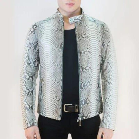 Snake Look classic blazer Men’s Python Print Leather Biker Jacket Handmade Exotic Outerwear