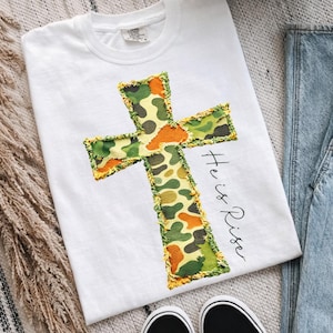 Patchwork Camo Cross PNG, Design de Vestuário Cristão para a Páscoa (Arquivo Digital)