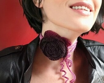Handmade Ombre Wool Rosette Choker Necklace – Gothic Romance Style