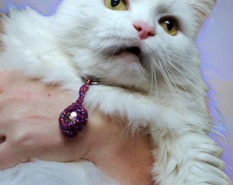 Crochet Pet Jewelry Choker with Purple Faceted Heart Pendant