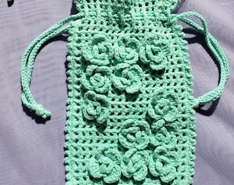 USA Handmade Crocheted Phone Bag, Floral Pouch, Hands-Free Festival Accessory, Boho Belt Bag,  Ships from US