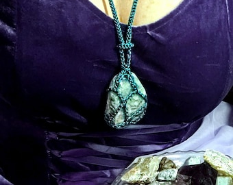 Colorado Fluorite Gratitude Stone Massive Amulet Alternative Crochet Necklace Statement Talisman Pendant