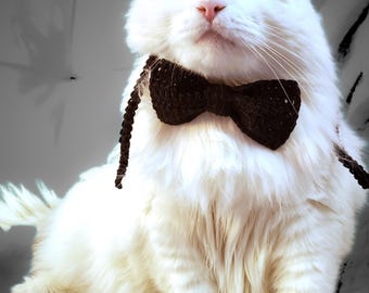 Black Crochet Cat Bow Tie. Novelty Pet Collar Accessory. Gothic Coquette Dog Bowtie. Funny Wedding Gotcha Day Pet Gift. USA Handmade