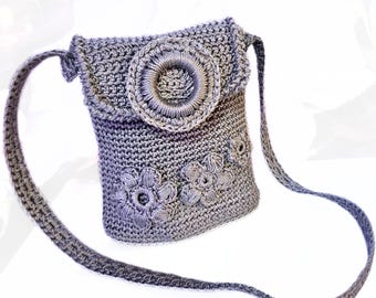 USA Handmade Crochet Phone Bag | Silver Floral Crossbody Purse | Boho Mini Bag  | Boho Summer Accessory, Ships from US