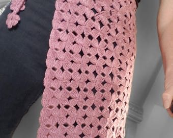 Merino Crochet Apron Skirt, Ethno Chic Wrap Skirt Overlay, Floral Crochet Wrap,Dusty Clay Rose Handmade Accessory