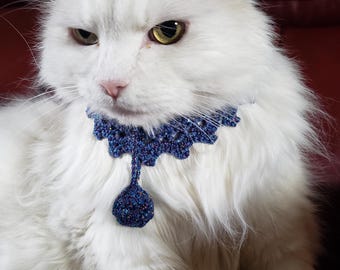 Amethyst Crystal Crochet Choker.  Orion Cat Collar Galaxy Necklace. Sci-Fi Pet Jewelry