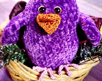 USA Handmade Crochet Purple Velvet Bird Plush – Metallic Thread Crochet Toy,  Soft stuffed animal