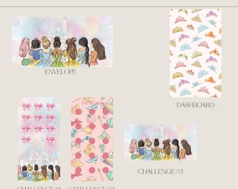 Princess Budgeting Collection | Cash Stuffing Set | Dashboard, Matte Vellum Envelope & Savings Challenges
