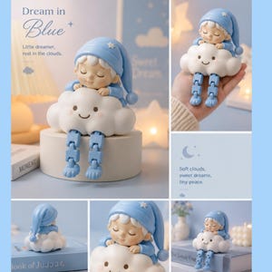 Sovande moln baby STL-fil | Kawaii hyllsitter 3D-utskrift | Barnkammardekor STL | Skrivbordsdekor | Digital nedladdning av babyrum