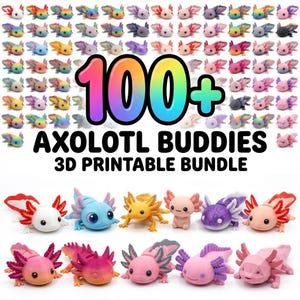 100+ Flexi Axolotl STL Bundle | Articulated Print-in-Place Cute Kawaii Axolotl 3D Models | Heart Theme Axolotl| 3D Printing Files