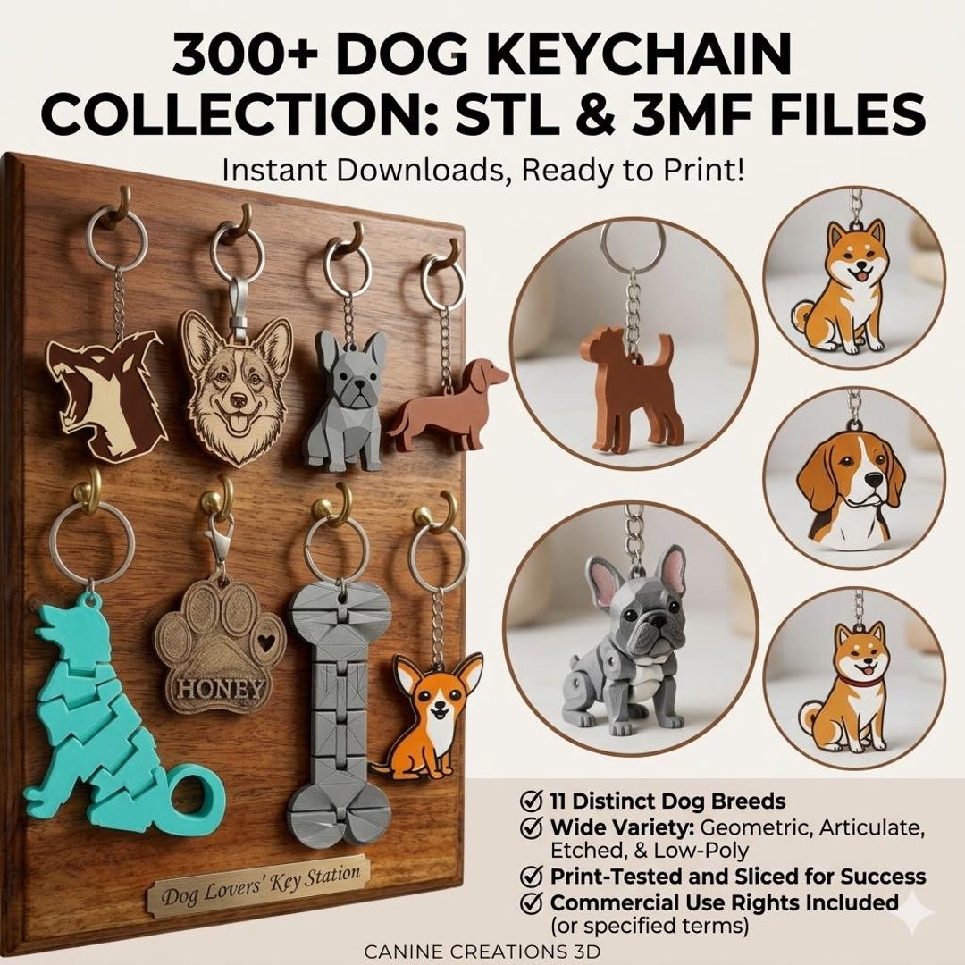 280+ Dog Keychain STL Bundle | 3D Print Dog Keychains | STL & 3MF Files ...