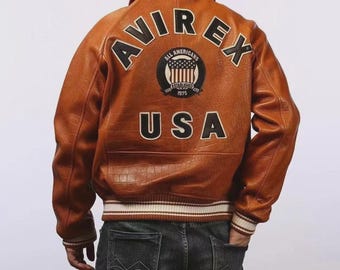 Avirex USA Bomber Jacket: Genuine Cowhide Leather, Military Streetwear Fashion