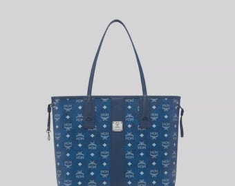 MCM Visetos Monogram Canvas Shopper Tote with Leather Trim, Zip Pouch