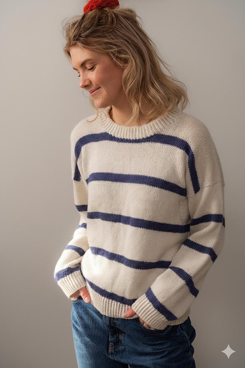 SEARANCH Maglietta da donna stile in bretone ANTIBES / blu navy / bianco | SVB