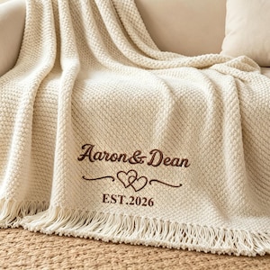 Personalized Wedding Knit Blanket, Custom Embroidered Name and Date Throw, Mr and Mrs Wedding Couple Gift, Newlyweds/Housewarming Gift