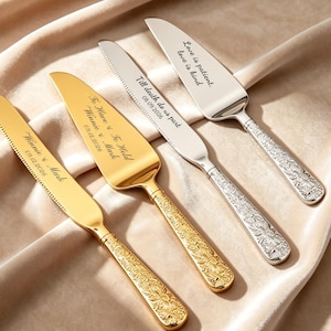 Personalized Wedding CAKE CUTTING SET Gold Silver Serving Cutter Knife Server Minimalist Rustic Vintage Classic Engagement Custom Custom