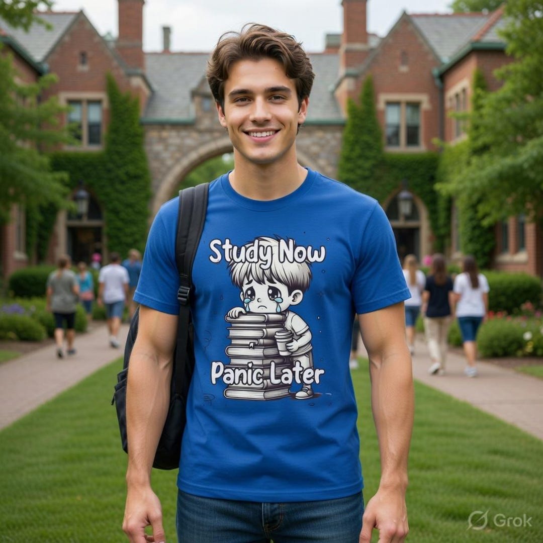 Study Tee Study Now Panic Later Shirt | Funny Student Study Tee | College Humor T ...