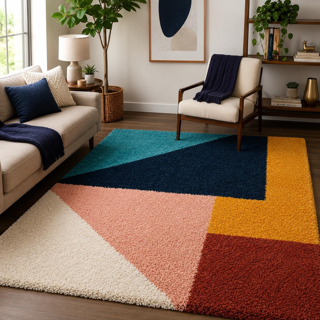 Modern Nordic Prism Geometric Shag Area Rug for Contemporary Living Room Decor